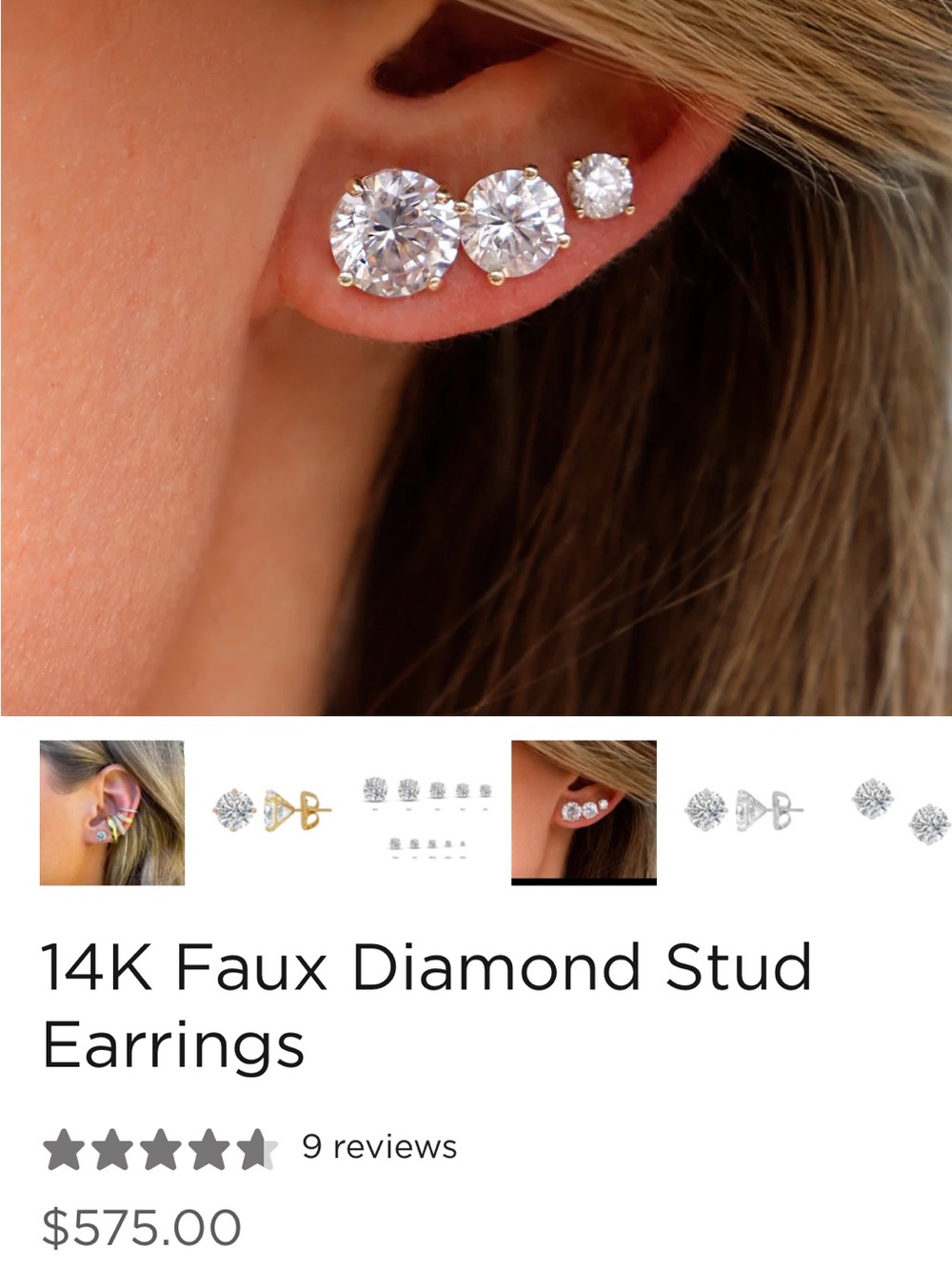 Triple Faux Diamond Stud Earrings in White - 14K Style